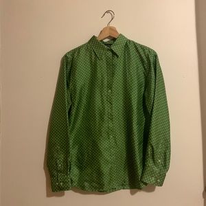 JONES NY Green and White Polka Dot Silk Blouse